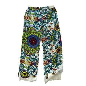 Johnny Was Silk Pants Light Floral Multicolored High Waist Pull On Fairy Size XS